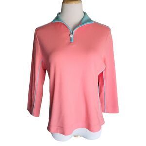 Lilys Of Beverly Hills Womens Pullover To PInk & Blue Mock Neck 1/4 Zip Medium